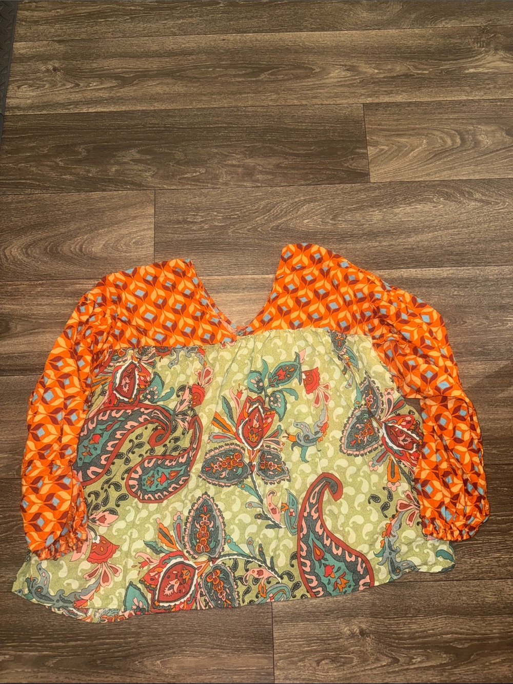 BUCKETLIST Orange Sleeve Paisley Peasant Blouse